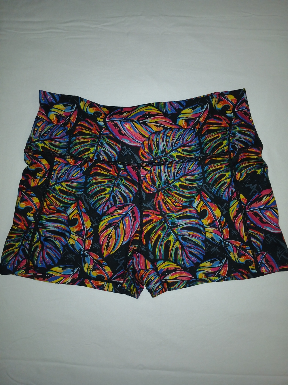 Constantly Varied Gear Women's Black Neon Leaf Print Athletic Shorts